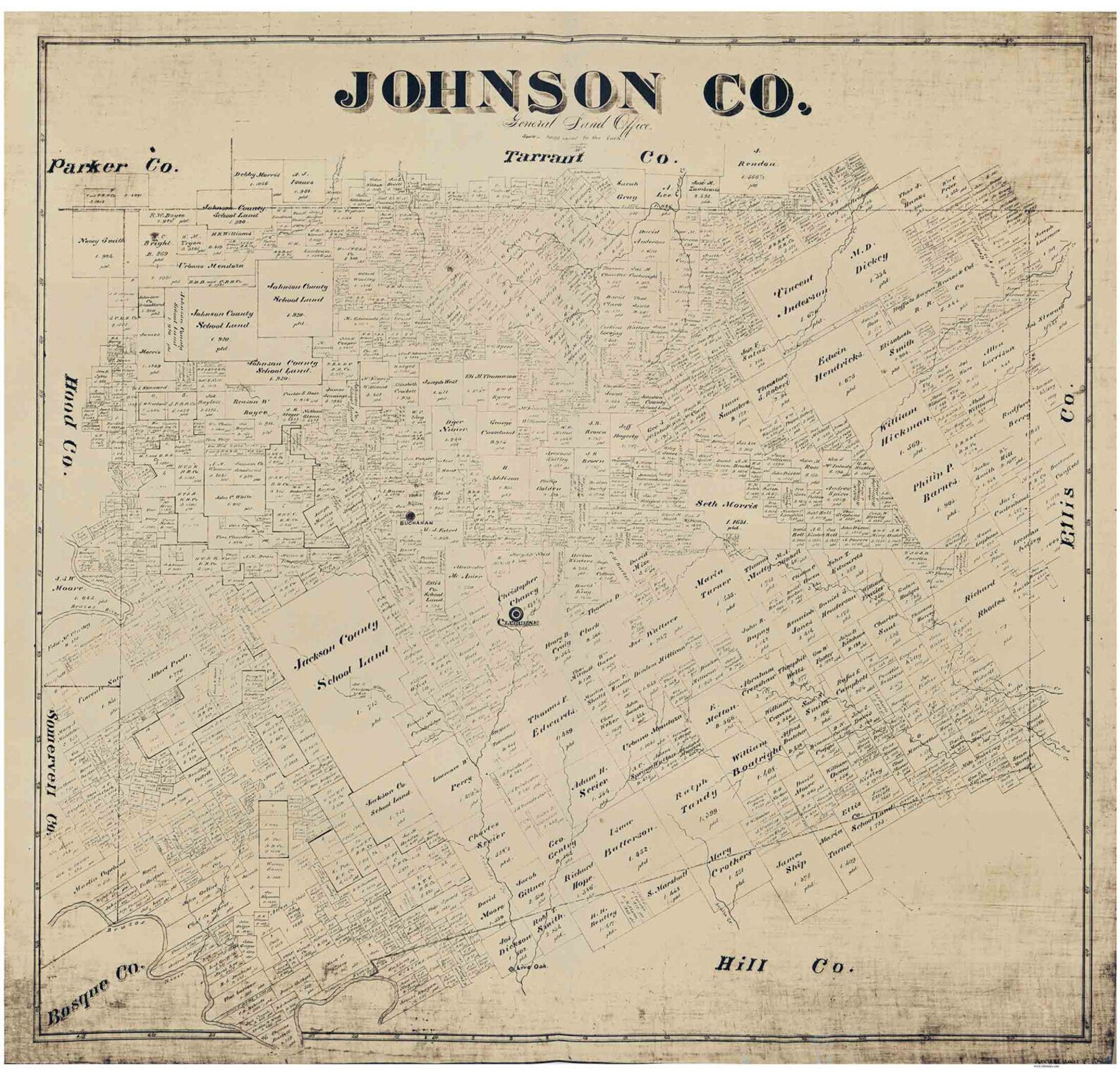 Johnson County Texas 1887 Old Wall Map Reprint With Land Etsy