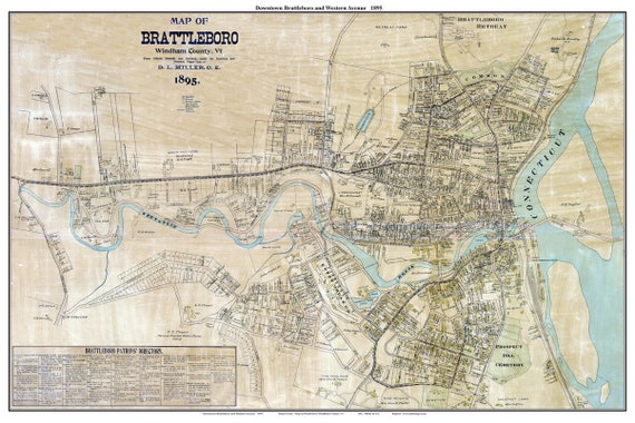 Brattleboro 1895 Map Western Ave Reprint With Homeowner Names Vermont Towns  Other - Etsy