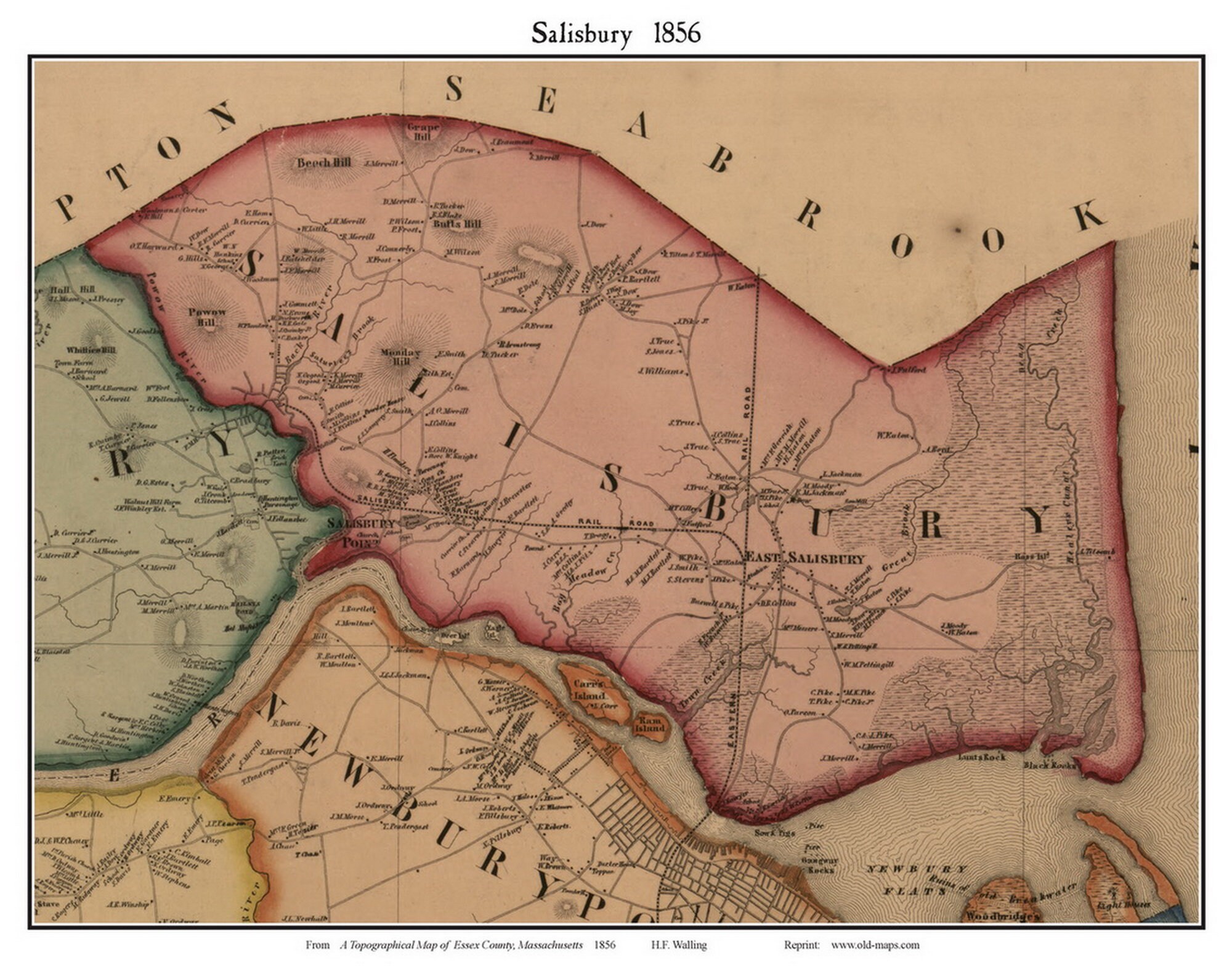 Map Of Salisbury Ma Salisbury Massachusetts 1856 Old Town Map With Homeowner Names | Etsy  Australia