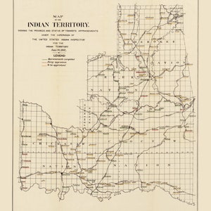 Oklahoma Indian Territory - Progress of Townsite Appraisements 1902 Old Map Reprint - Oklahoma Regional 2