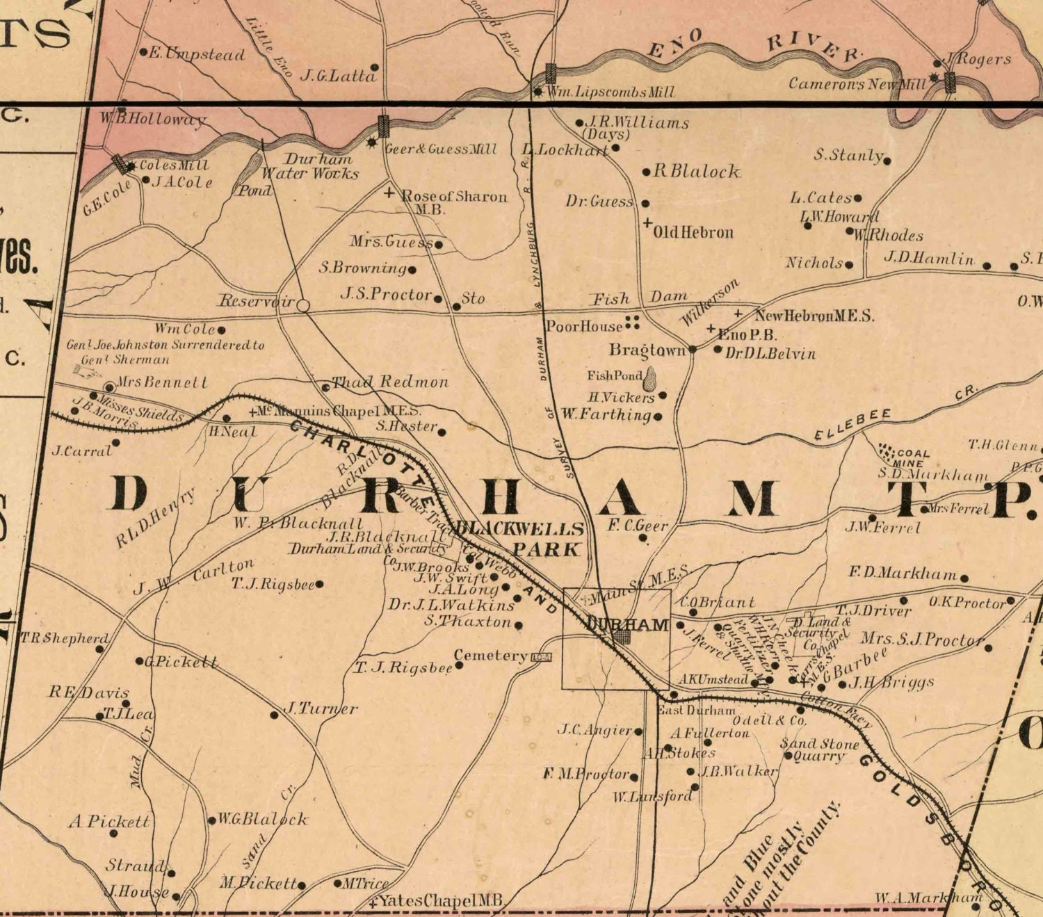 Durham County North Carolina 1887 Old Wall Map With Etsy