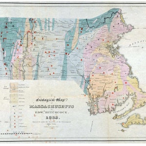 Massachusetts 1833 Hitchcock Map - Geological Map - Old Map Reprint - MA State