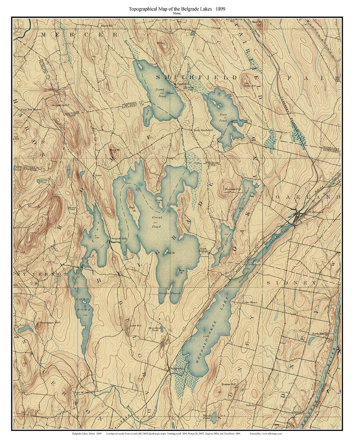 Map Of Belgrade Lakes Maine Belgrade Lakes 1899 Old Topographic Map Usgs Custom Composite | Etsy Uk