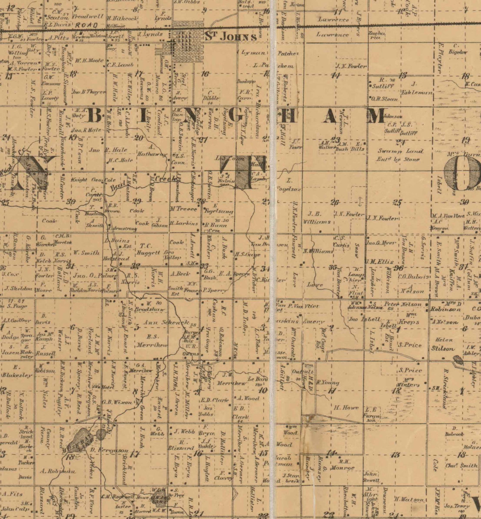 Clinton and Gratiot Counties Michigan 1864 Old Wall Map Reprint With