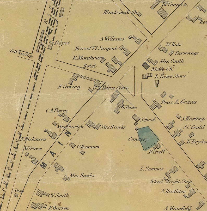 Deerfield Massachusetts 1855 Clark Old Town Map Reprint Etsy Italia