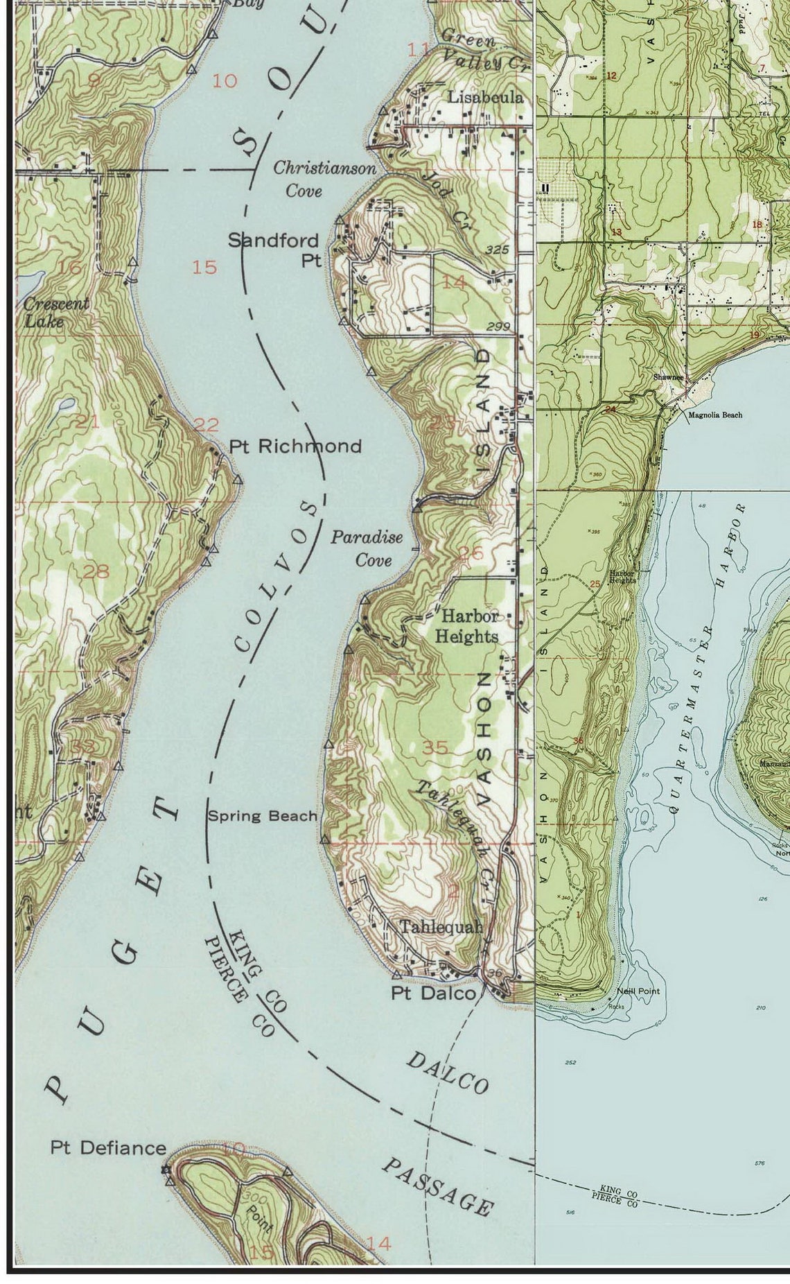 Vashon Island Ca. 1949 USGS Old Topographic Map Custom Etsy