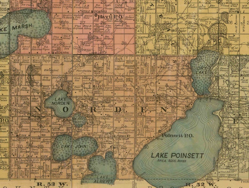 Hamlin County South Dakota 1897 Old Wall Map With Landowner Etsy