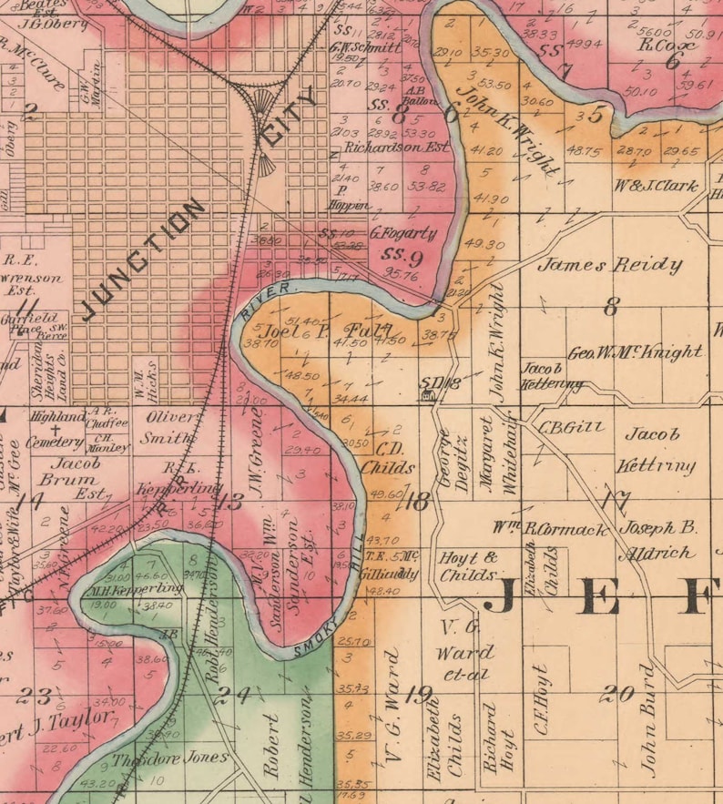 Geary County Kansas 1897 Old Wall Map Reprint Landowner Etsy