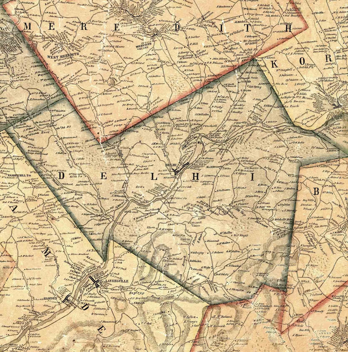 Delaware County New York 1856 Wall Map Reprint with Etsy
