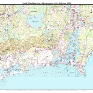 Rhode Island Coastline - 1988 Old Topographic Map USGS  Custom Composite Reprint Rhode Island 7x7