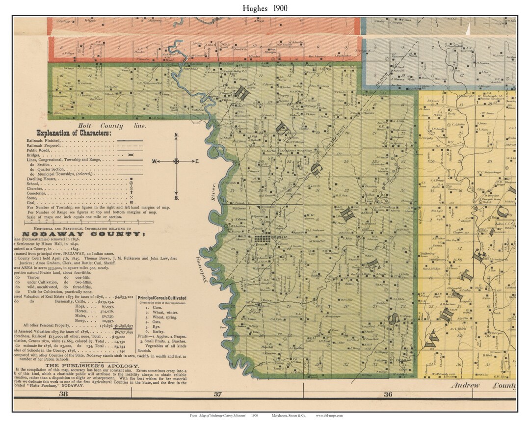 Hughes Map Hughes 1900 Old Town Map With Homeowner Names - Graham, Nodaway River ...
