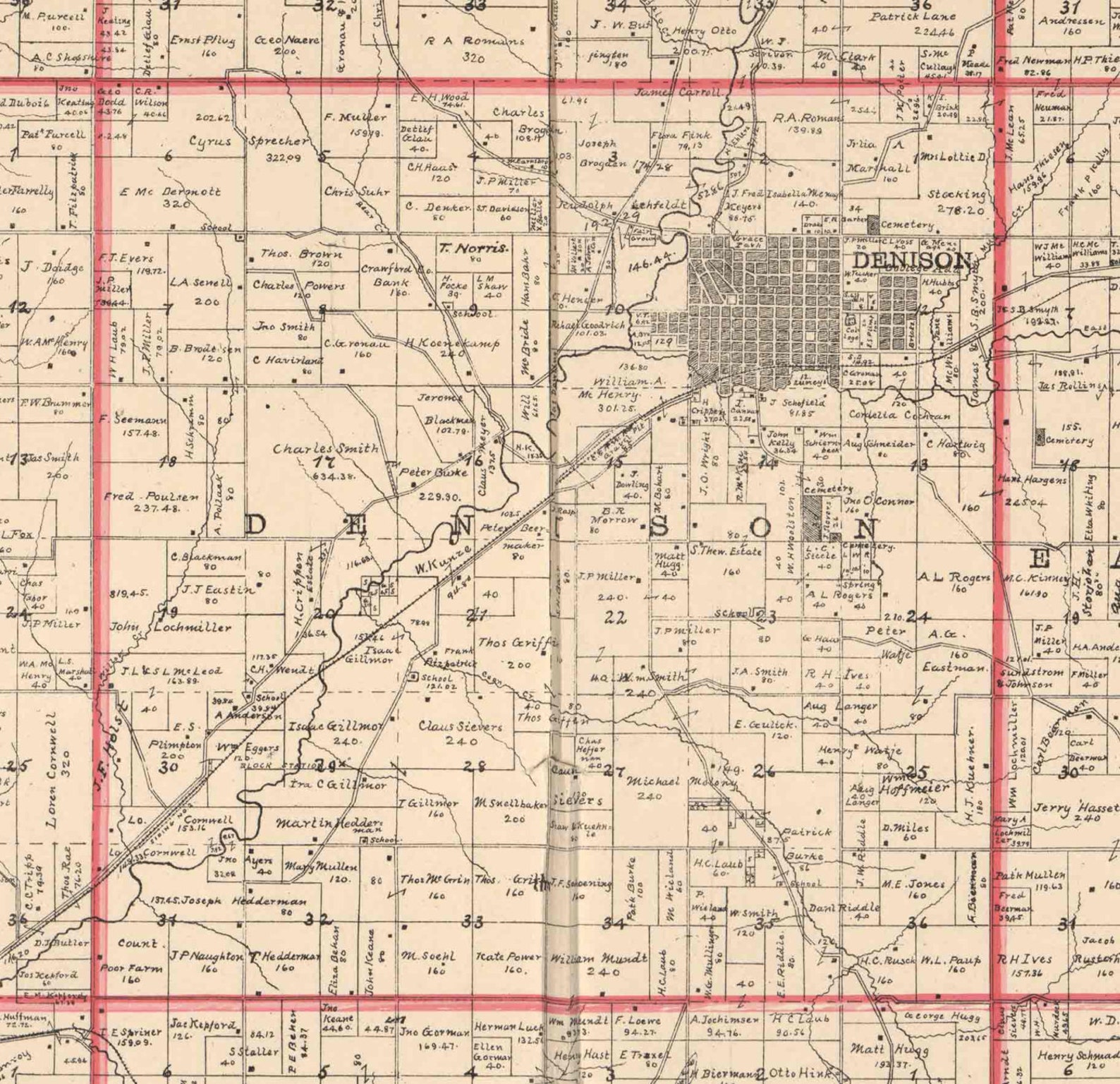 Crawford County Iowa 1898 Old Wall Map With Landowner Names Etsy
