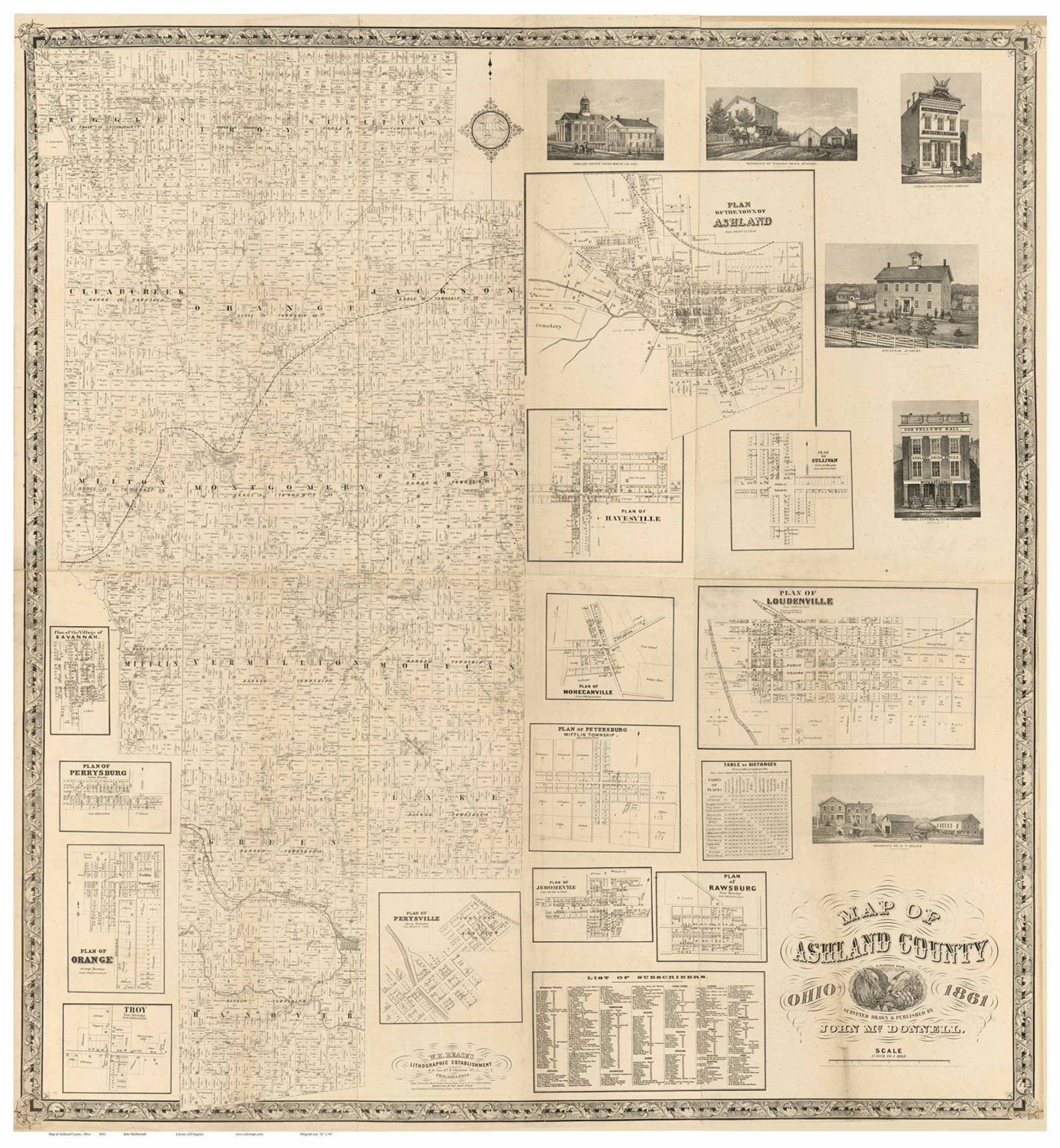 Ashland County Ohio 1861 McDonnell Old Wall Map Reprint with Etsy España
