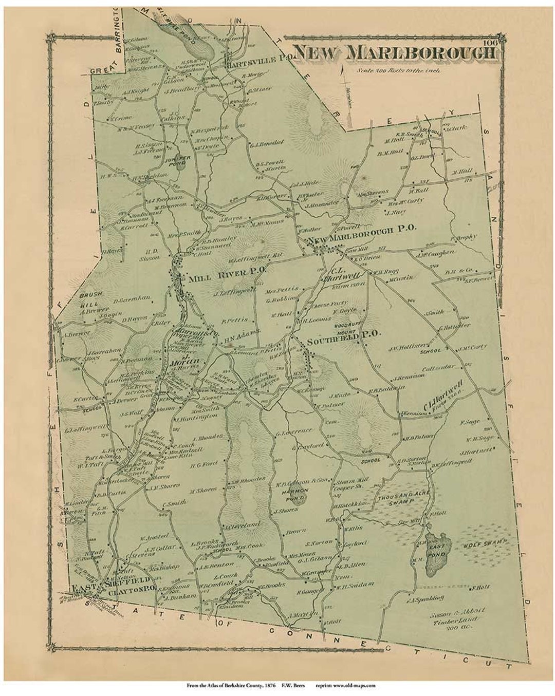 New Marlborough 1876 Old Town Map Reprint Berkshire Etsy