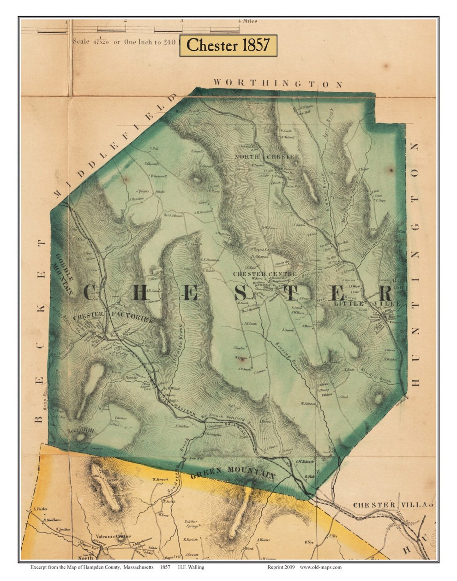 Chester 1857 Old Town Map With Homeowner Names Massachusetts Reprint