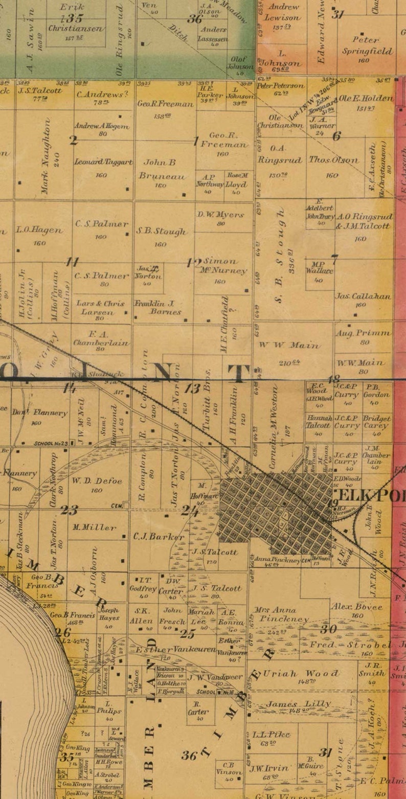 Union County South Dakota 1892 Old Wall Map with Landowner Etsy
