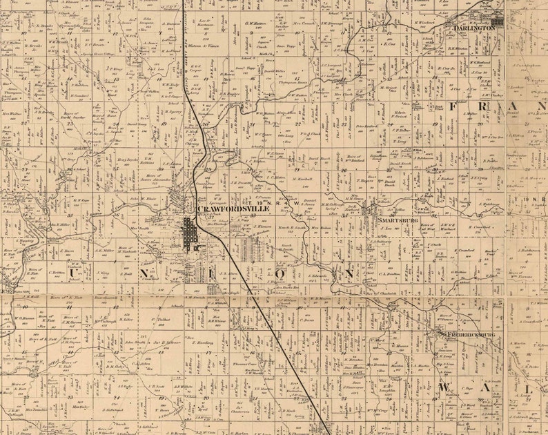 Montgomery County Indiana 1864 Old Wall Map Reprint With Etsy