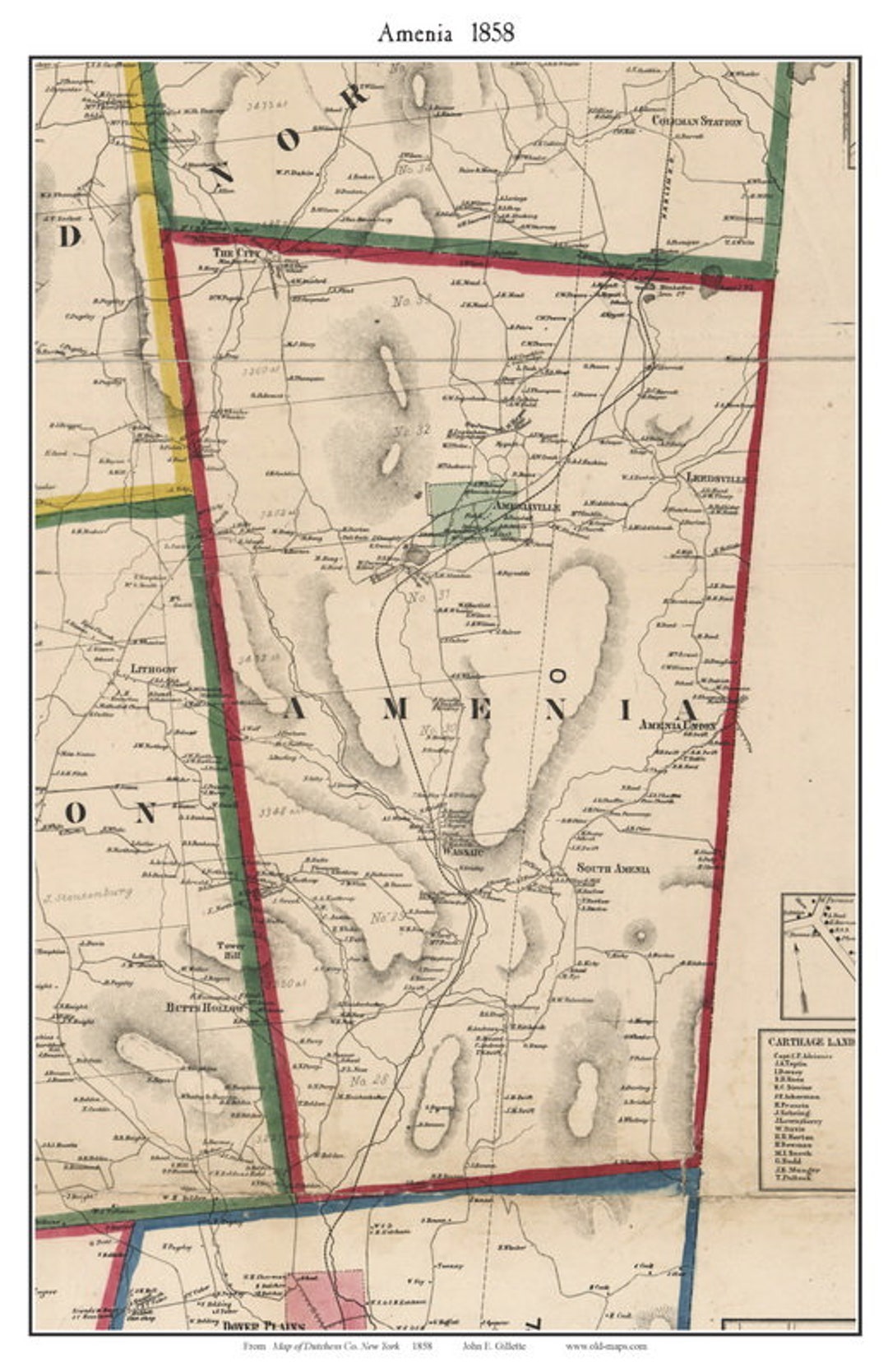 Amenia 1858 Old Town Map With Homeowner Names New York Etsy