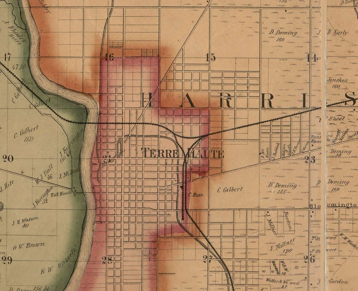 Vigo County Indiana 1858 Old Wall Map Reprint With Homeowner Etsy