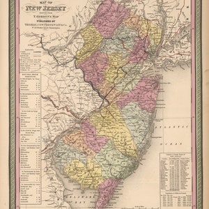 New Jersey 1853 Old State Map Mitchell    Reprint