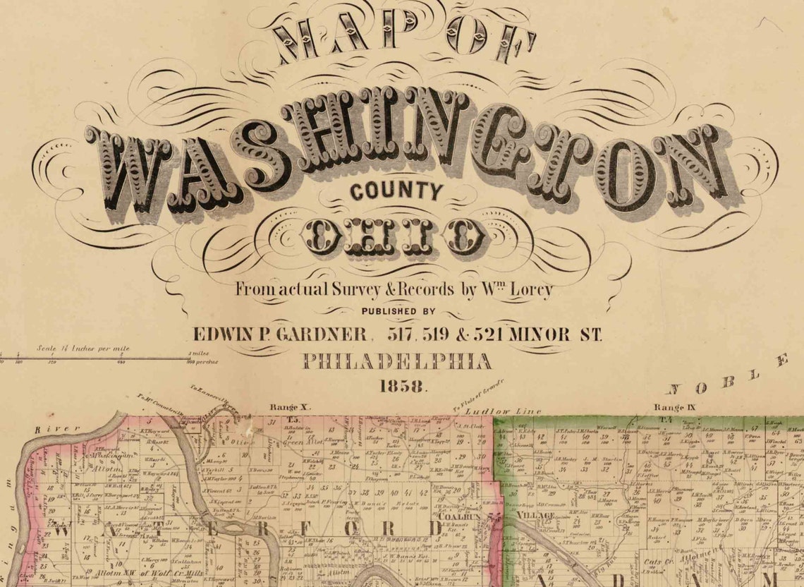 Washington County Ohio 1858 Old Wall Map Reprint With - Etsy