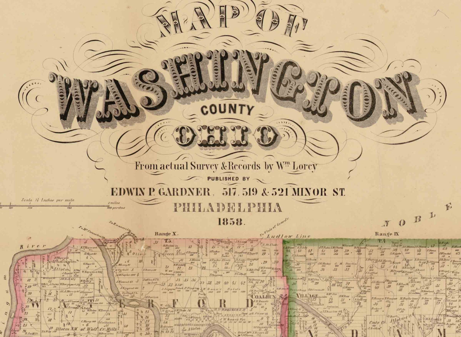 Washington County Ohio 1858 Old Wall Map Reprint With Etsy