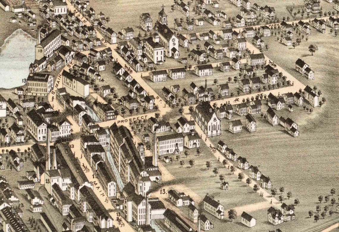 Thompsonville Connecticut 1878 Birds Eye View CT Reprint Etsy