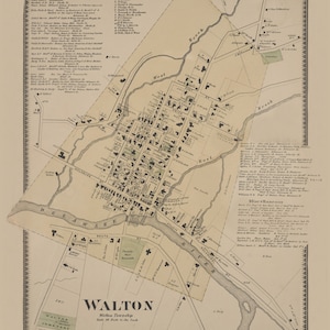 Walton Village - 1869 - New York - Delaware Co Atlas Old Town Map Reprint NY 019