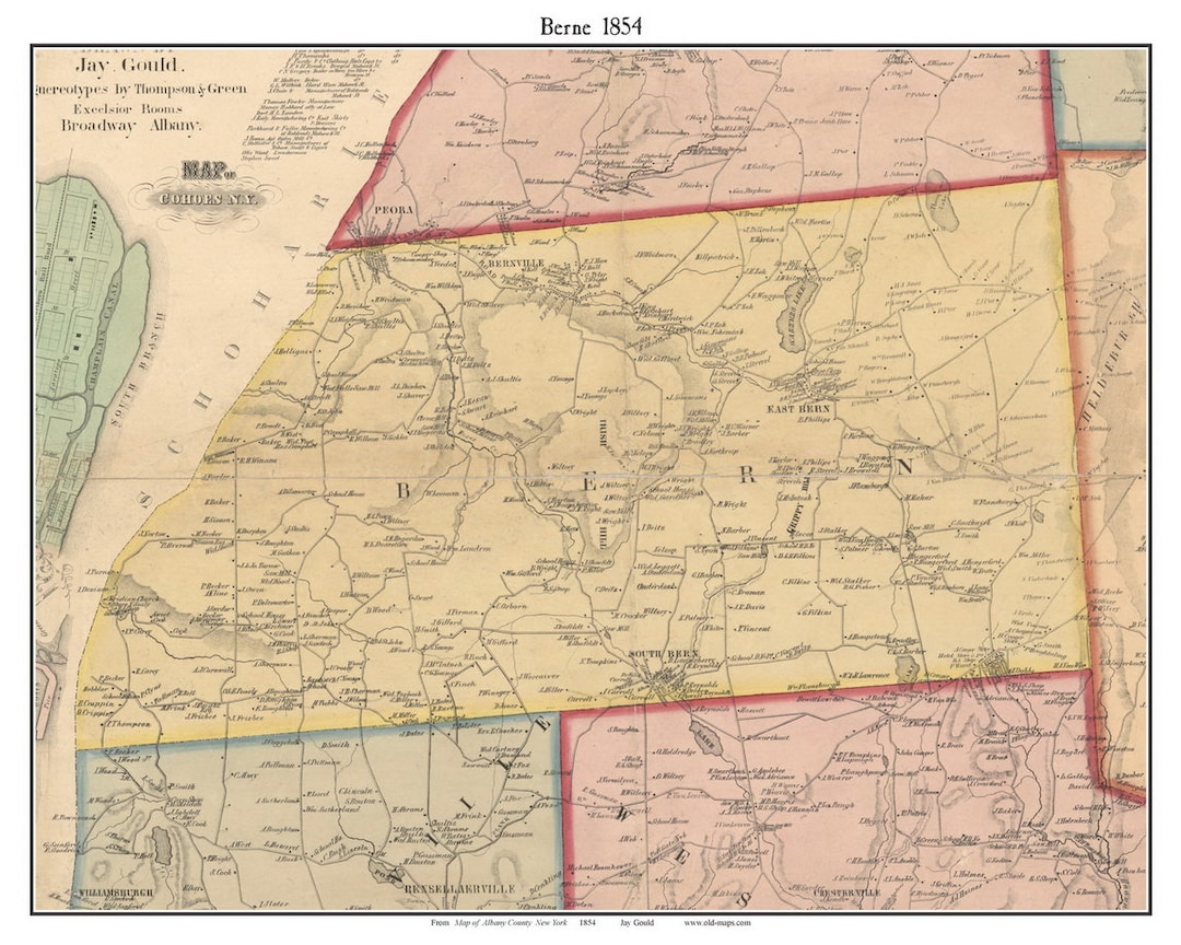 Bern 1854 Old Town Map With Homeowner Names New York Warner Lake