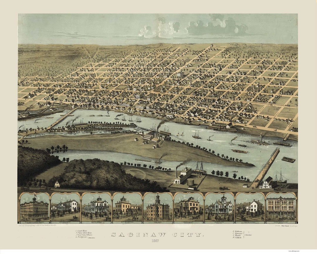 Saginaw City Michigan 1867 Birds Eye View A Ruger Reprint Etsy Saginaw City Michigan 1867 Birds Eye View A Ruger Reprint Etsy
