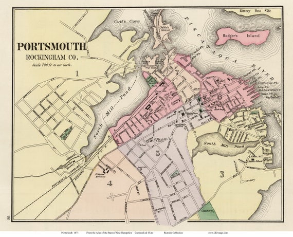 Portsmouth Nh Zip Code Map Portsmouth Nh 1877 Old Map Reprint With Street & Building - Etsy Denmark
