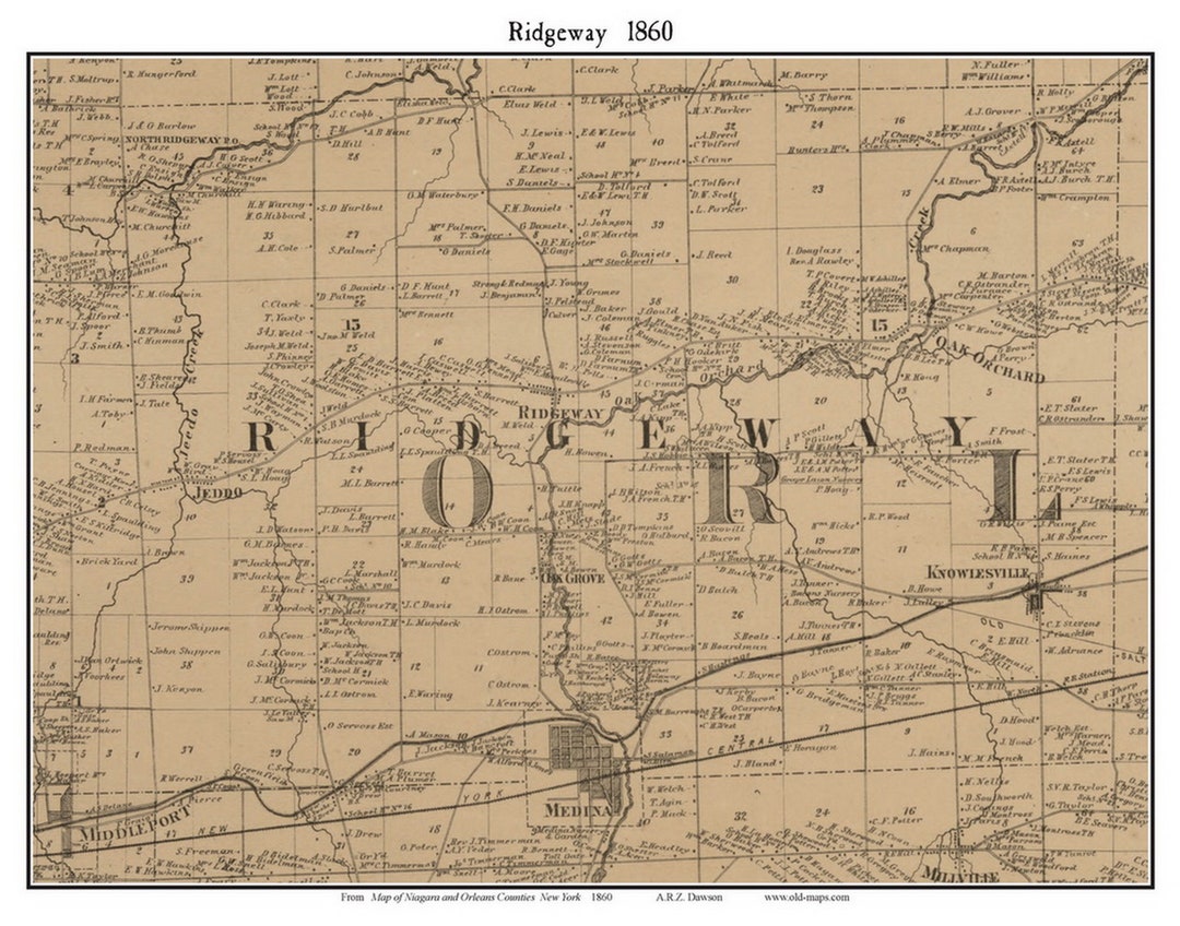 Ridgeway 1860 Old Town Map With Homeowner Names New York