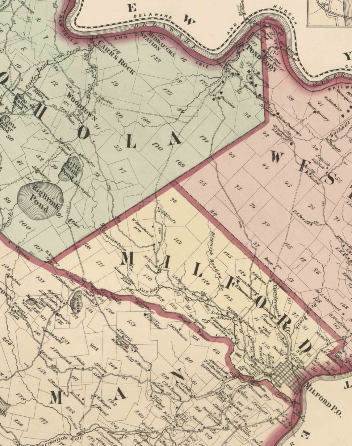 Pike County Pennsylvania 1872 Wall Map with Homeowner Etsy