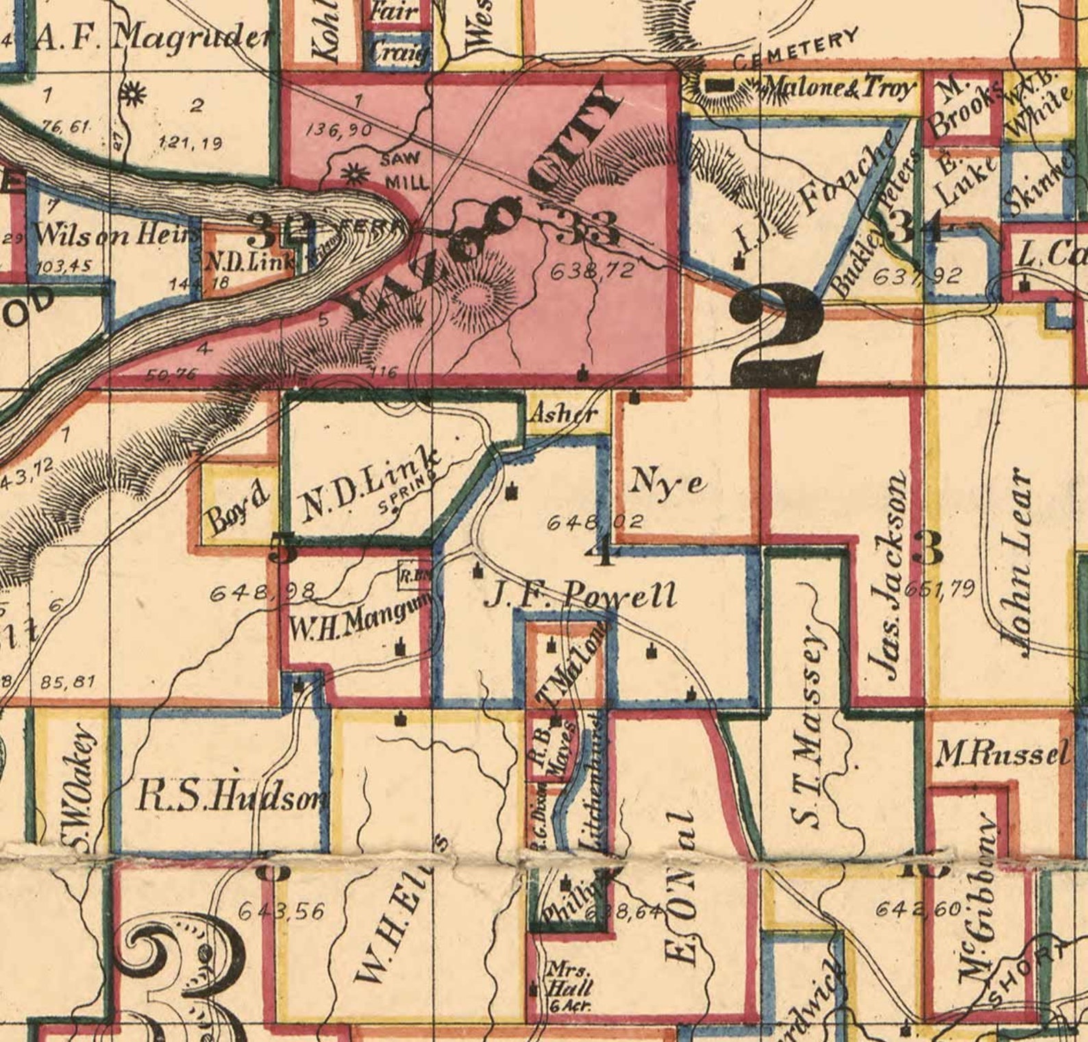 Yazoo County Mississippi 1874 Old Wall Map With Landowner Etsy