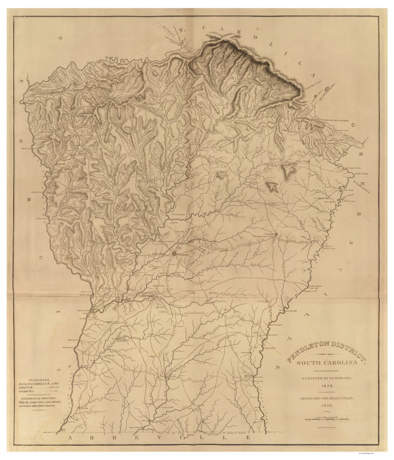 Pendleton District South Carolina 1825 Old County Wall Map Etsy