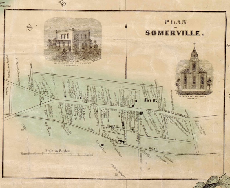 Somerset County NJ 1850 Old Wall Map Reprint With Homeowner Etsy