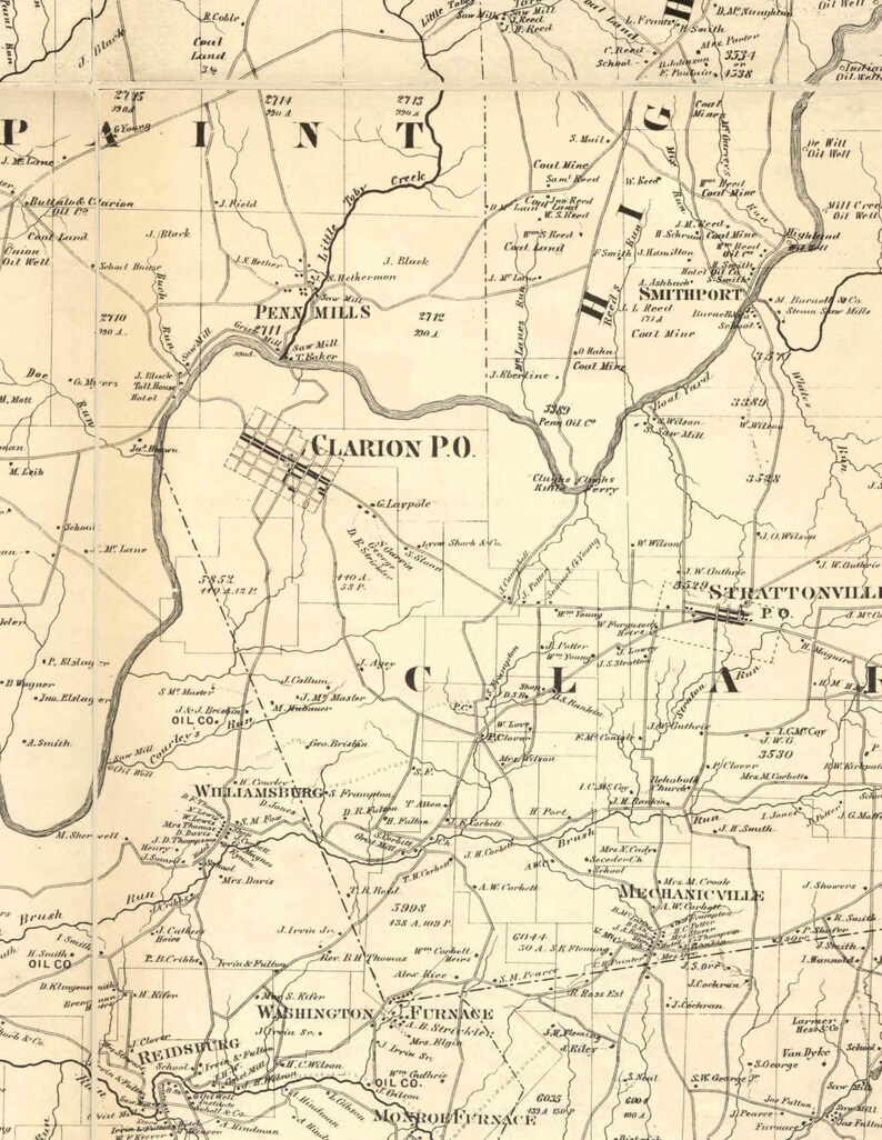 Clarion County Pennsylvania 1865 Old Wall Map with Etsy