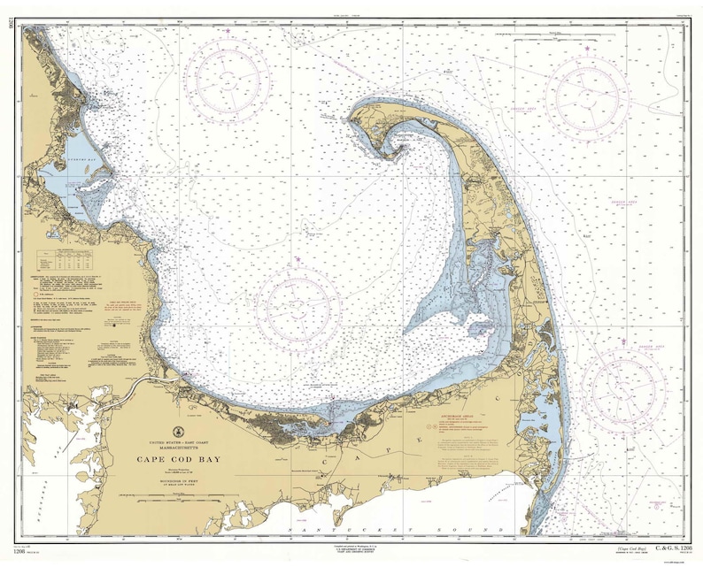 Cape Cod Bay - 1961 Nautical Map - 80000 AC Reprint Ed - Chart 1208 - Etsy