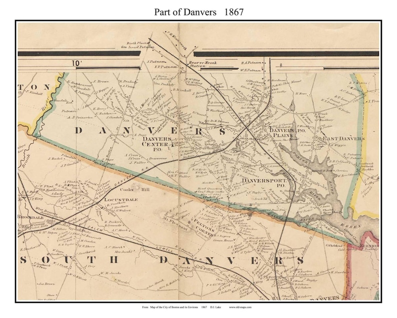 Danvers (part Of), Massachusetts 1867 Old Town Map With Homeowner Names ...