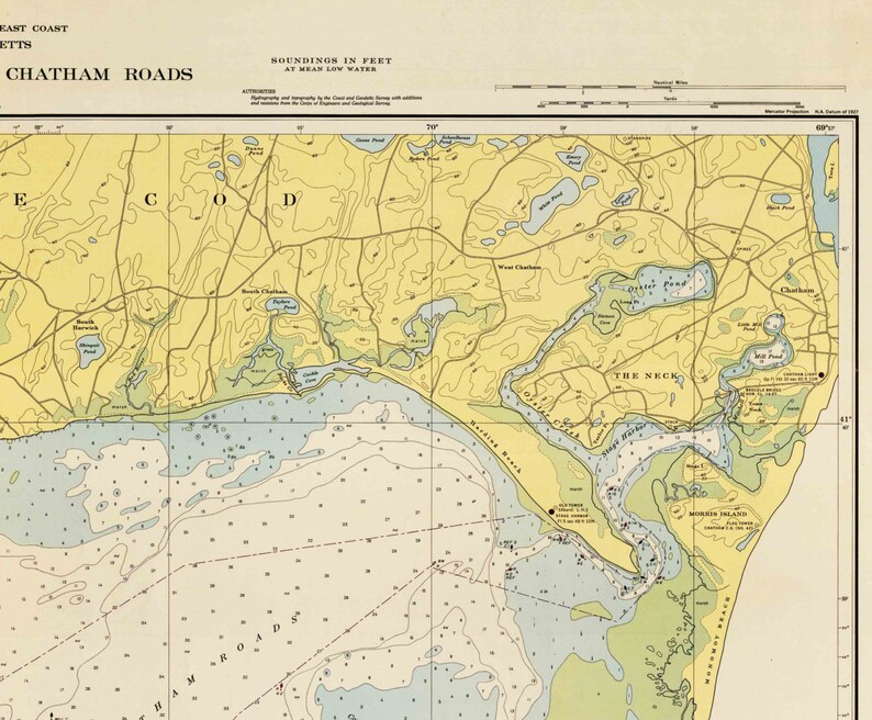 Chatham Roads Nantucket Sound 1947 Nautical Map Etsy UK