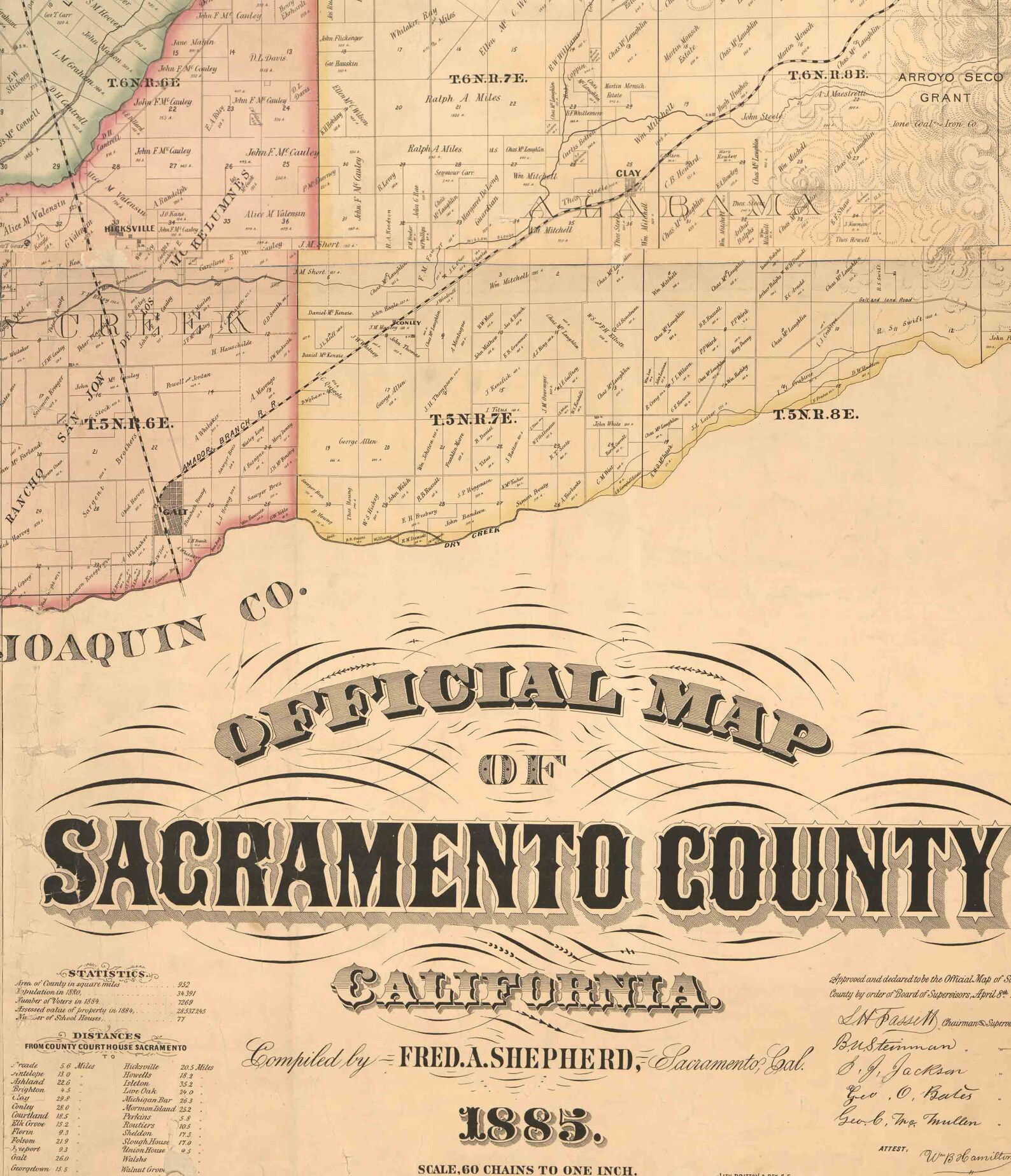 Sacramento County California 1885 Old Wall Map Reprint With Etsy