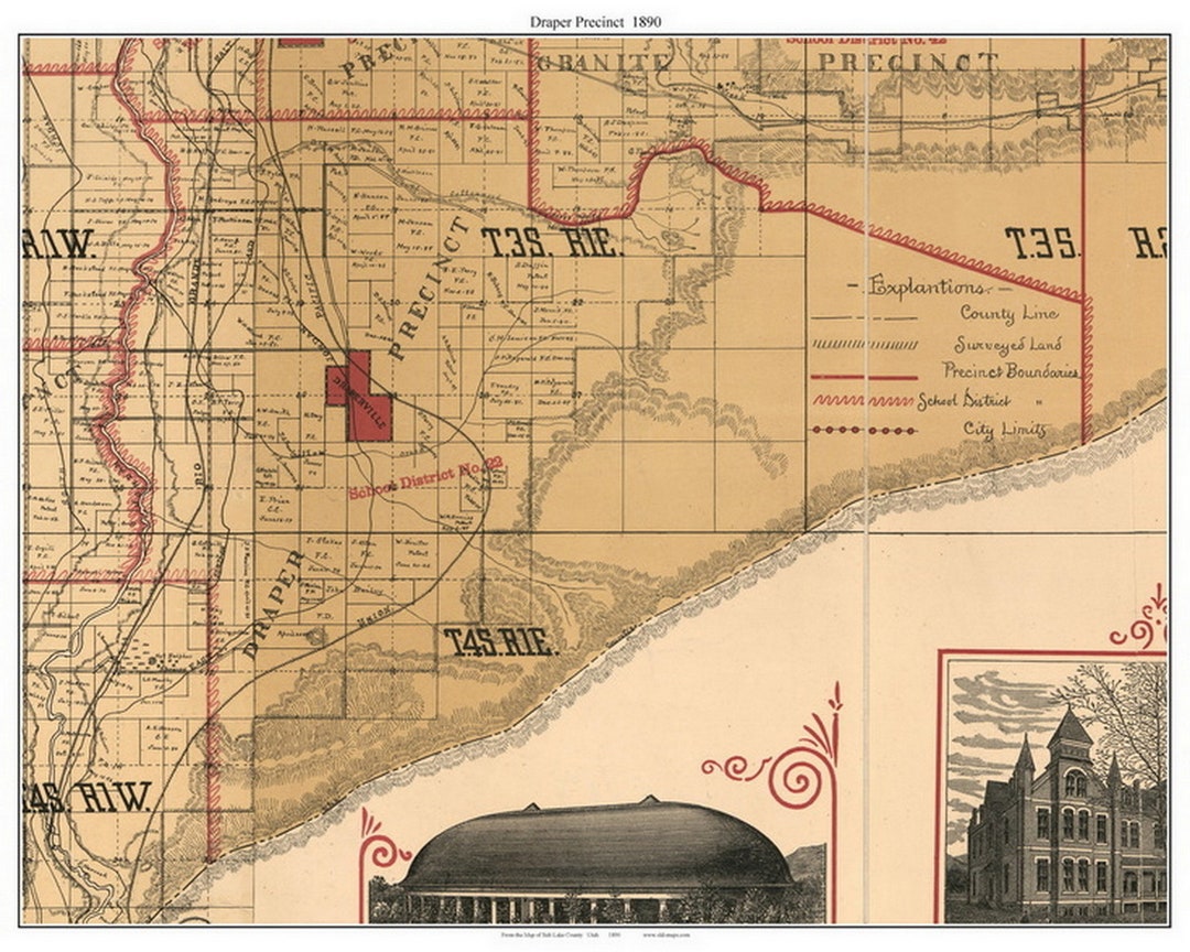Draper Precinct 1890 - Old Town Map With Homeowner Names - Draperville ...