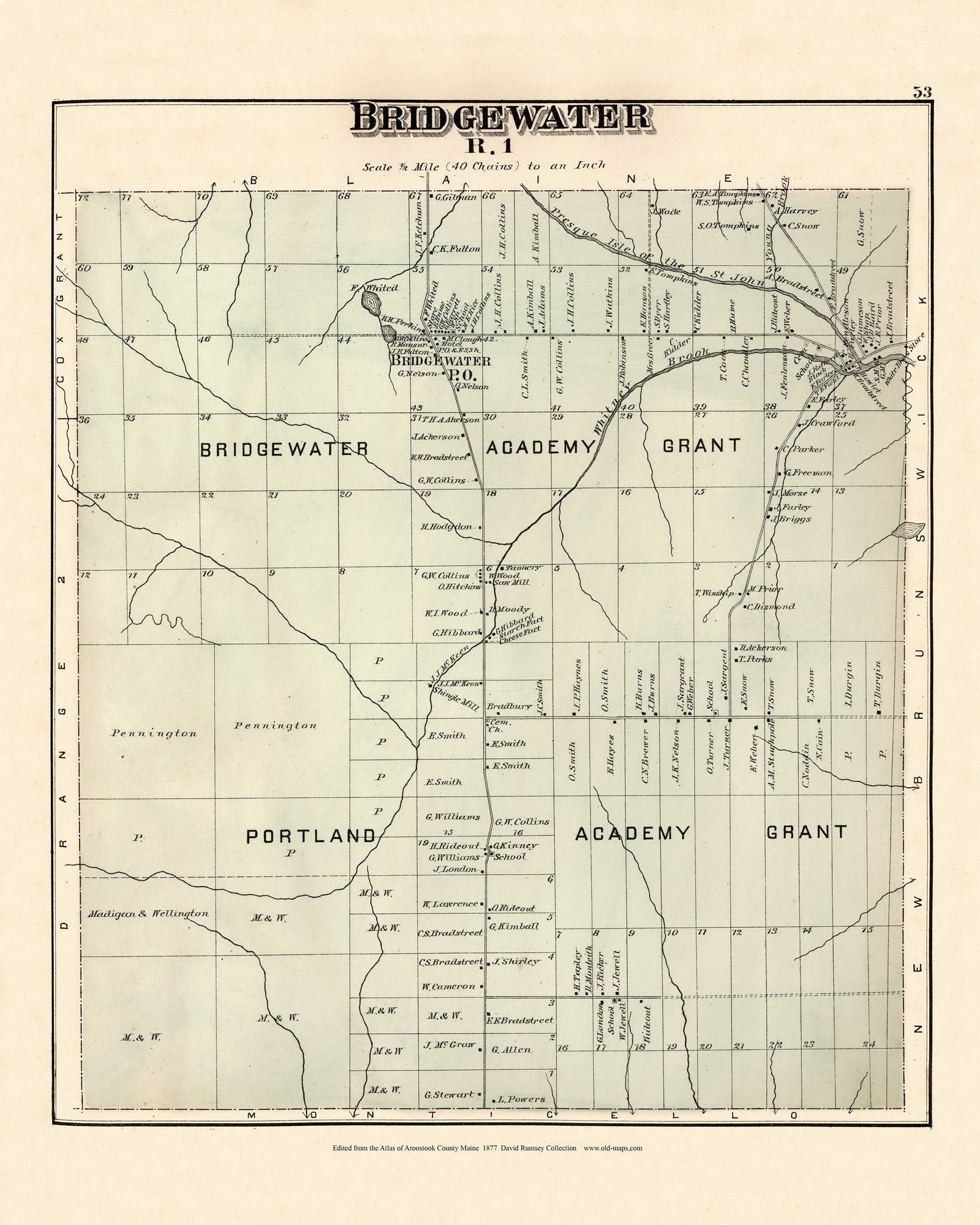 Bridgewater 1877 Old Town Map Reprint Aroostook County