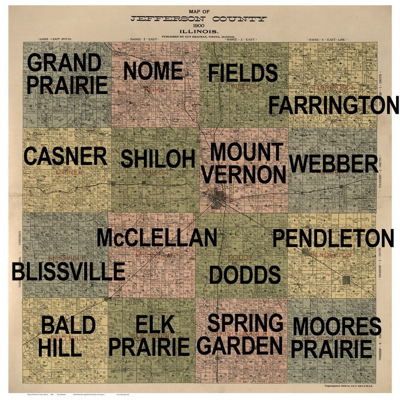 Jefferson County Illinois 1900 Old Wall Map Reprint With Etsy