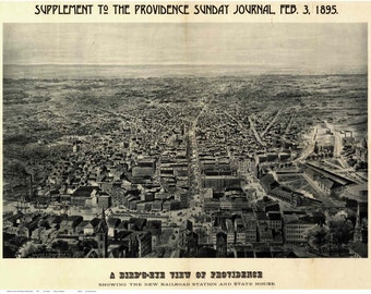 Providence Rhode Island - 1895 Birds Eye View -  J.R. Chapin Reprint