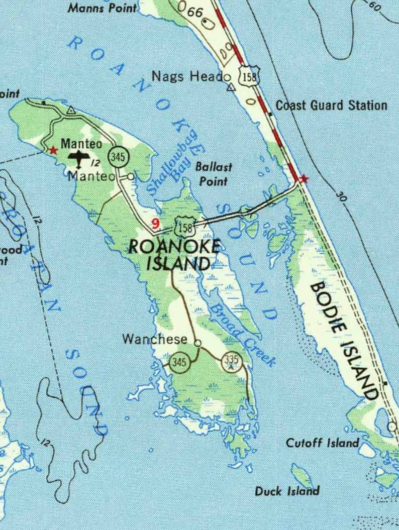 Roanoke Island & Cape Hatteras 1955 Old Topographic Map USGS Etsy