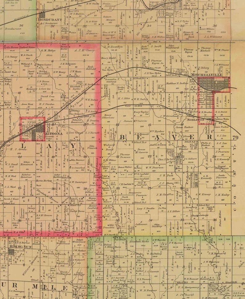 Polk County Iowa 1885 Old Wall Map With Landowner Names Farm Etsy