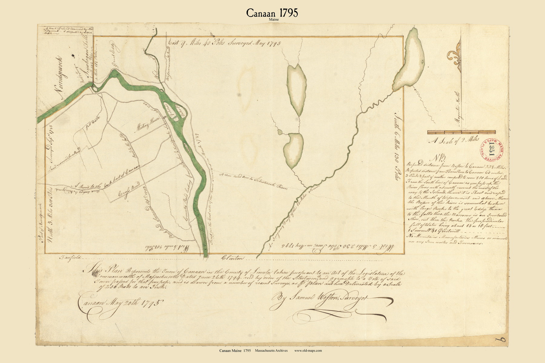 Canaan Maine 1795 Town Plan Old Roads Reprint Massachusetts Etsy