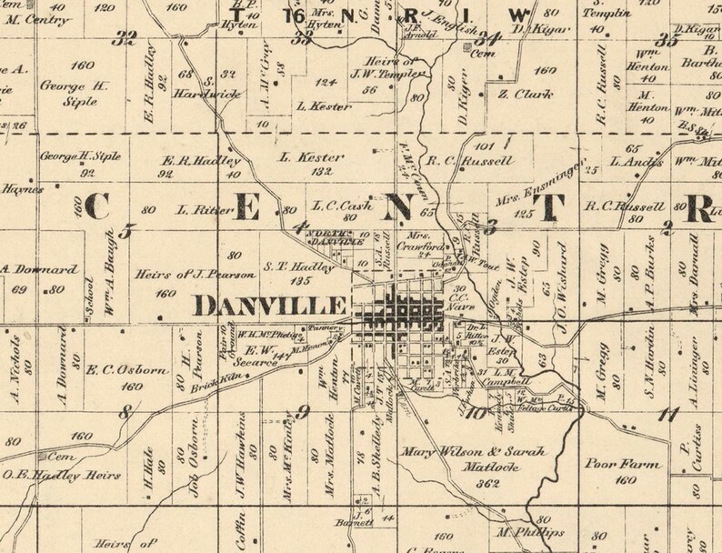 Hendricks County Indiana 1865 Old Wall Map Reprint With Etsy