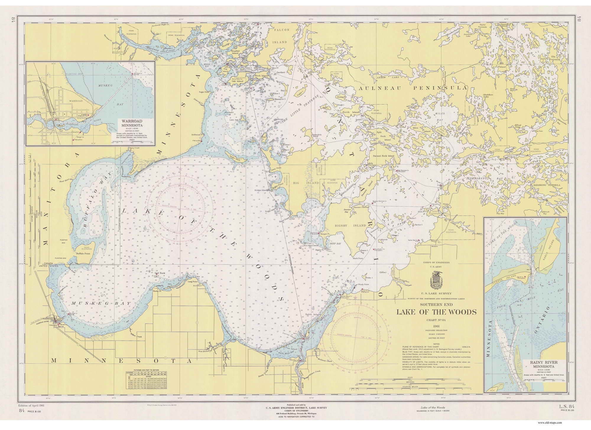 Lake of the Woods 1961 Nautical Map Reprint great Lakes Etsy UK
